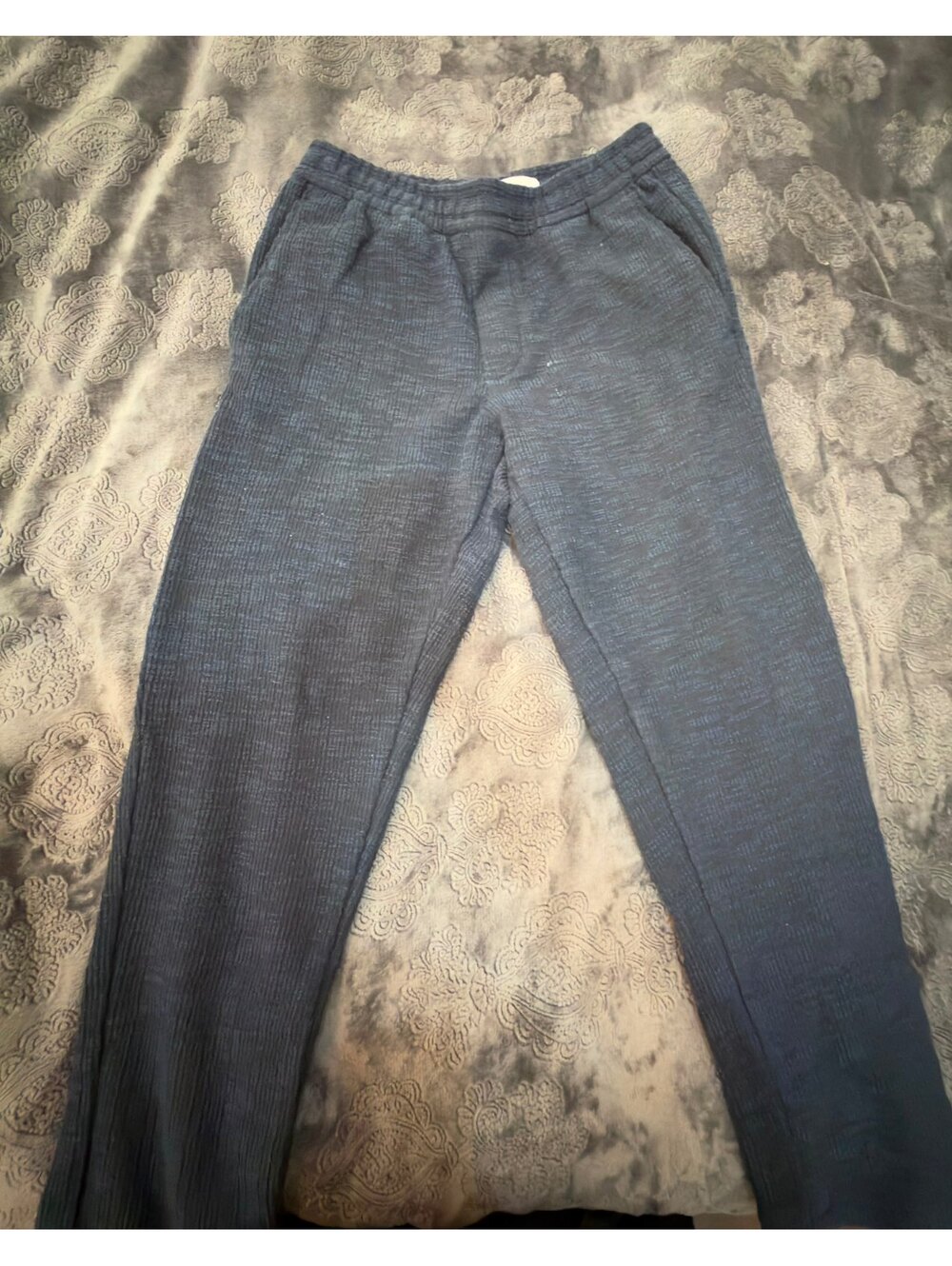 Zara Textured Navy Blue Casual Pants